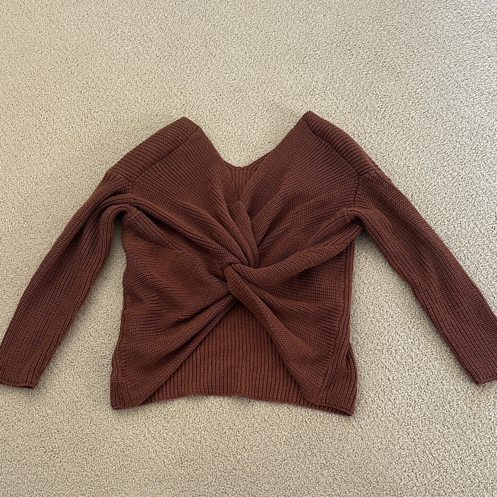 Miracle V-Neck Twist Front Sweater in Brown